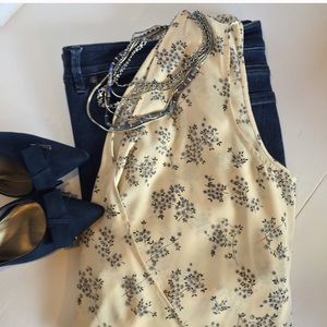LOFT Cream Floral Sleeveless Wrap Blouse L